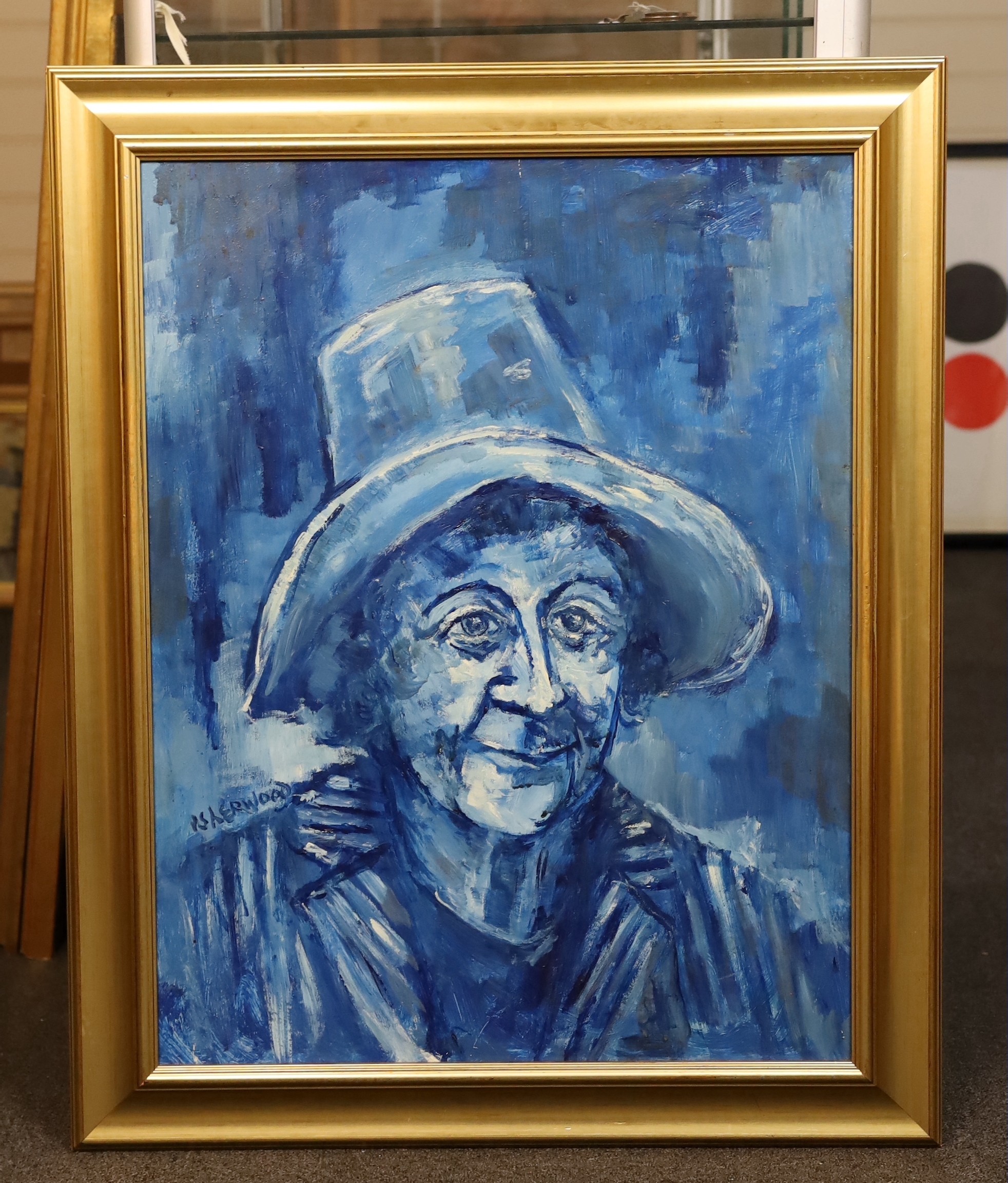 James Lawrence Isherwood (British, 1917- 1989), 'Mother Lily in Blue Hat', oil on canvas, 74 x 57cm